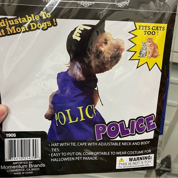 NEW Happy Halloween POLICE PET COSTUME fits CATS HAT & CAPE w/Adjustable Ties - Picture 2 of 4